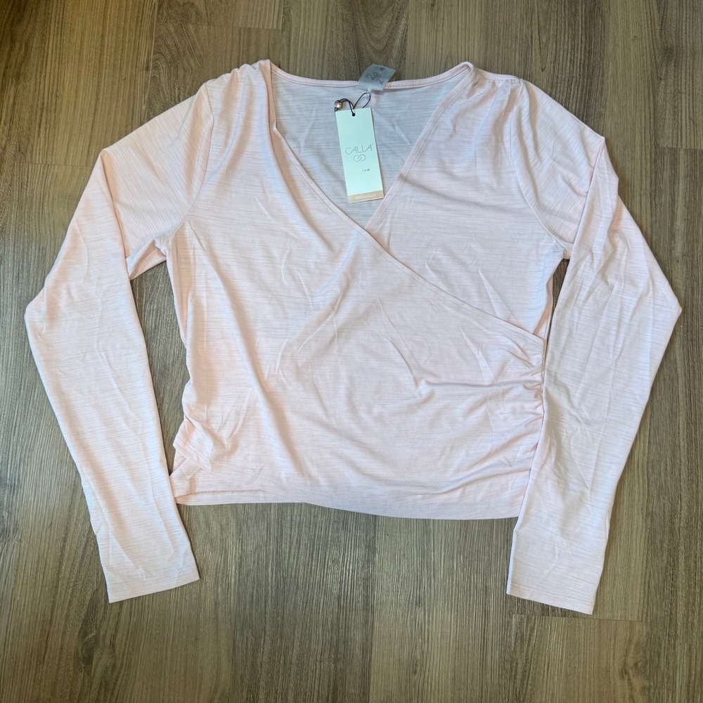 Calia LS Wrap Top Rosy Willow Pink Yoga Barre Long Sleeve XL WAX14108